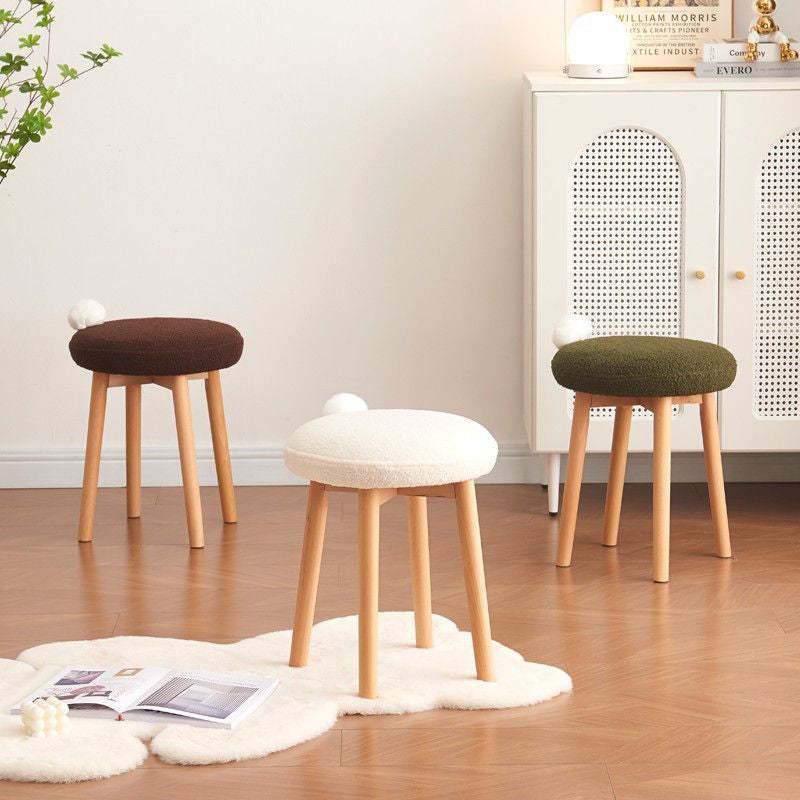 Nordic Wood Lambswool Vanity Stool — A / Green