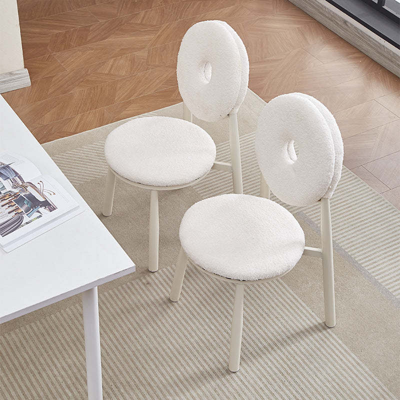 Nordic Cream Donut Lambswool Dining Chair — White