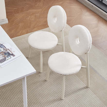 Nordic Cream Donut Lambswool Dining Chair — White