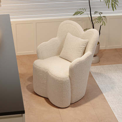 Contemporary Cream Butterfly Wood Teddy Velvet Vanity Stool