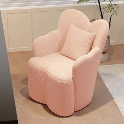 Contemporary Cream Butterfly Wood Teddy Velvet Vanity Stool