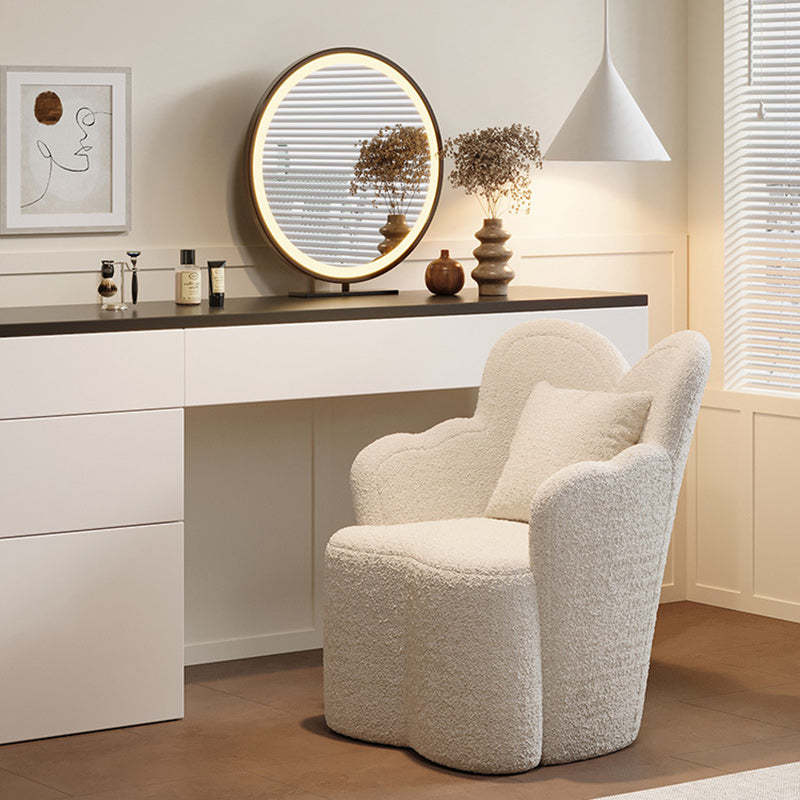 Contemporary Cream Butterfly Wood Teddy Velvet Vanity Stool — White