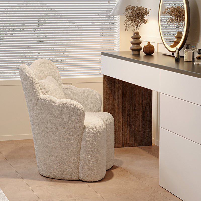 Contemporary Cream Butterfly Wood Teddy Velvet Vanity Stool