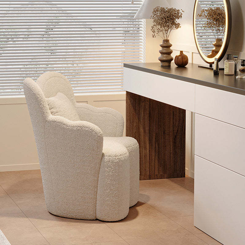 Contemporary Cream Butterfly Wood Teddy Velvet Vanity Stool
