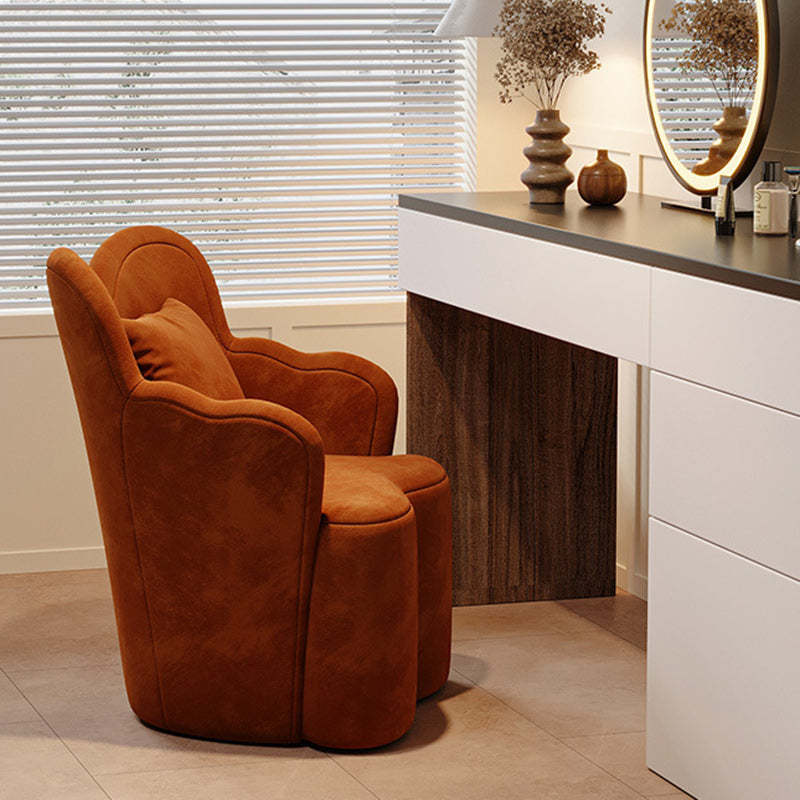 Contemporary Cream Butterfly Wood Teddy Velvet Vanity Stool