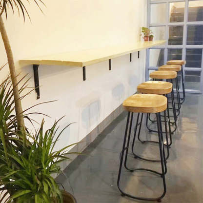 Minimalist Oval Iron Wood Bar Stool