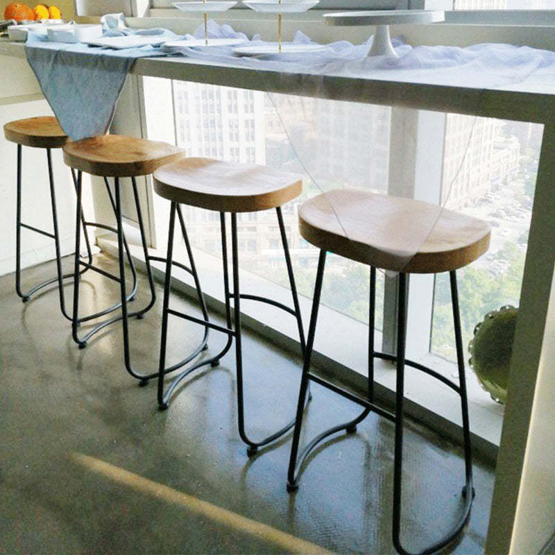 Minimalist Oval Iron Wood Bar Stool