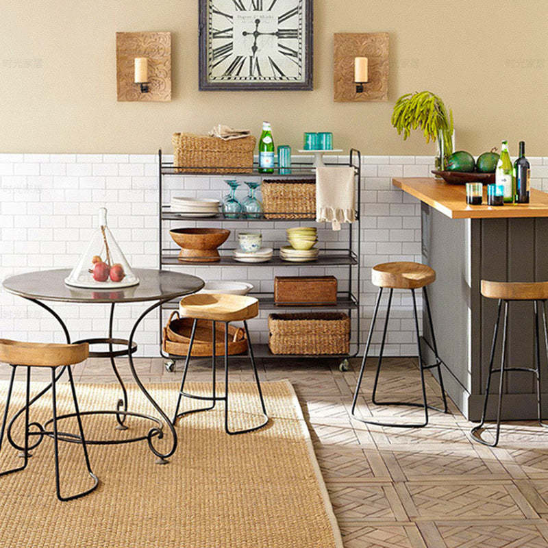 Minimalist Oval Iron Wood Bar Stool