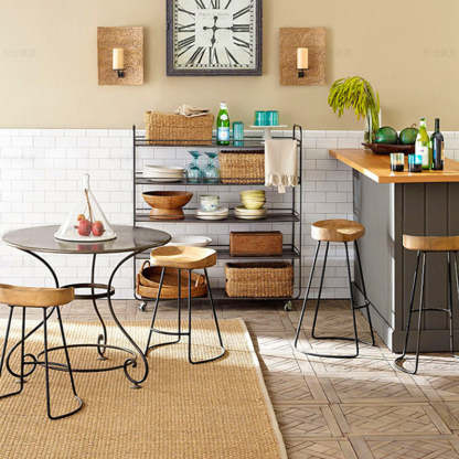 Minimalist Oval Iron Wood Bar Stool