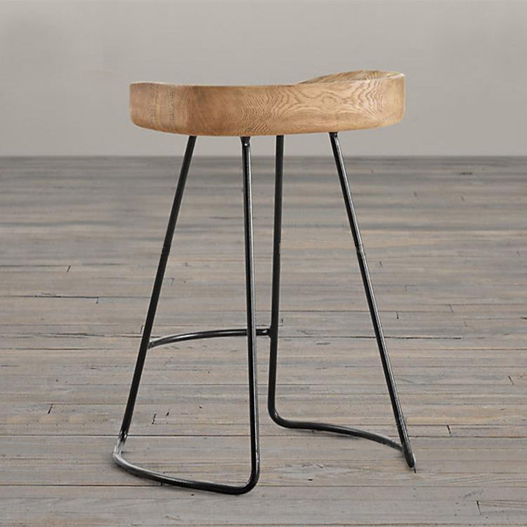 Minimalist Oval Iron Wood Bar Stool