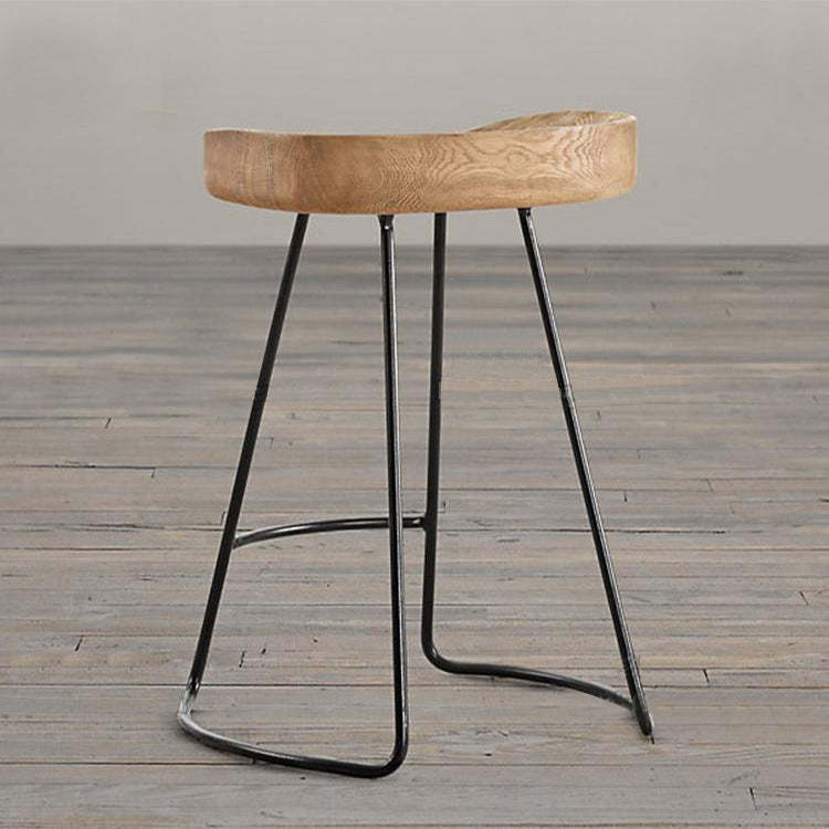 Minimalist Oval Iron Wood Bar Stool