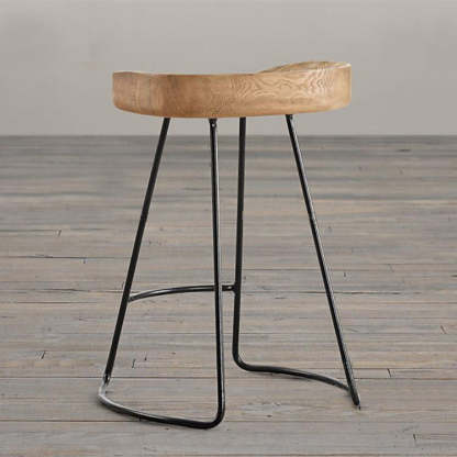 Minimalist Oval Iron Wood Bar Stool