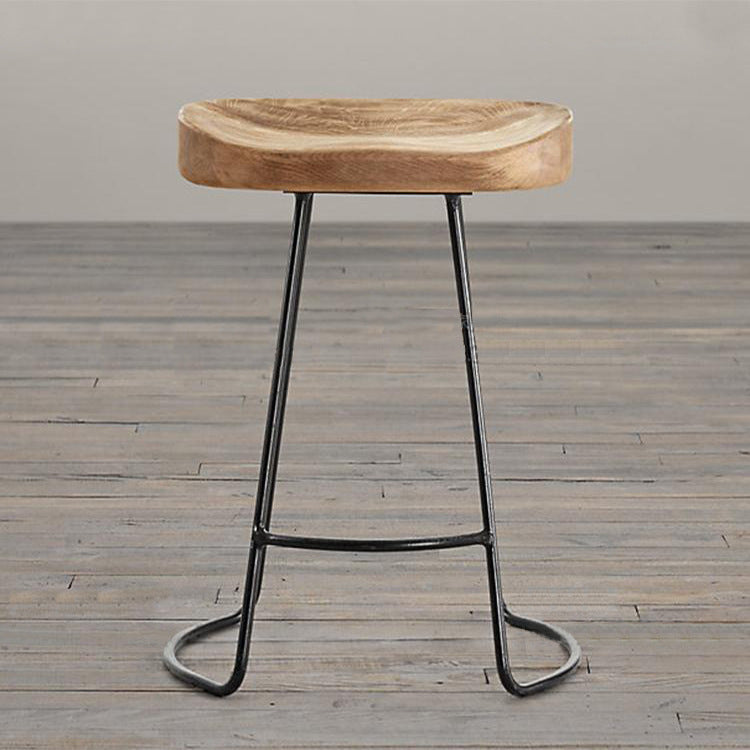 Minimalist Oval Iron Wood Bar Stool