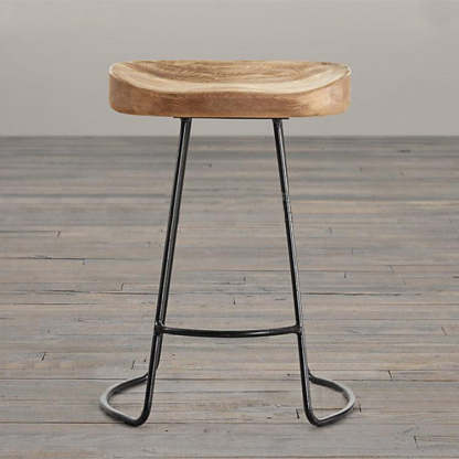 Minimalist Oval Iron Wood Bar Stool