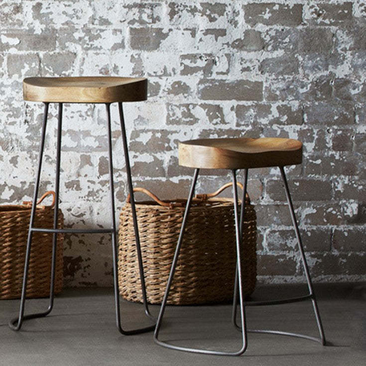 Minimalist Oval Iron Wood Bar Stool