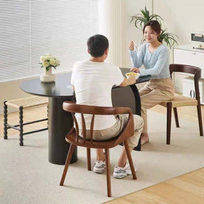 Vintage Curve Wood Dining Chair with Armrest