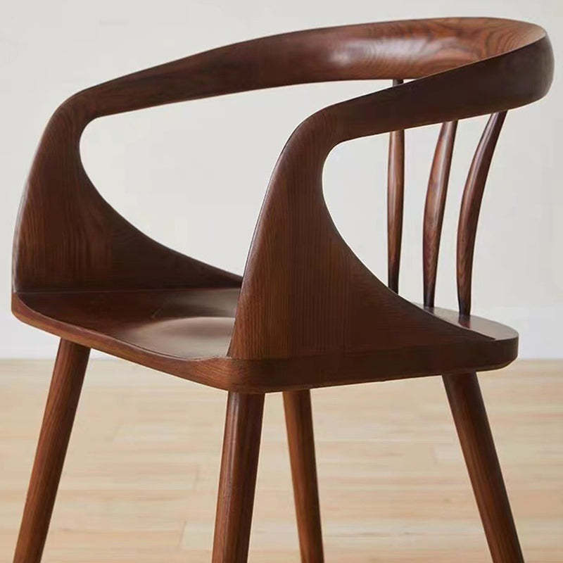 Vintage Curve Wood Dining Chair with Armrest
