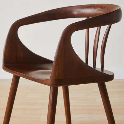 Vintage Curve Wood Dining Chair with Armrest