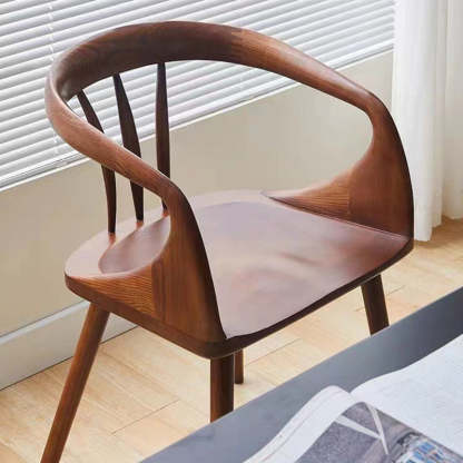 Vintage Curve Wood Dining Chair with Armrest