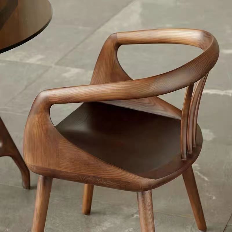 Vintage Curve Wood Dining Chair with Armrest