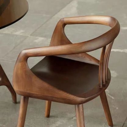 Vintage Curve Wood Dining Chair with Armrest