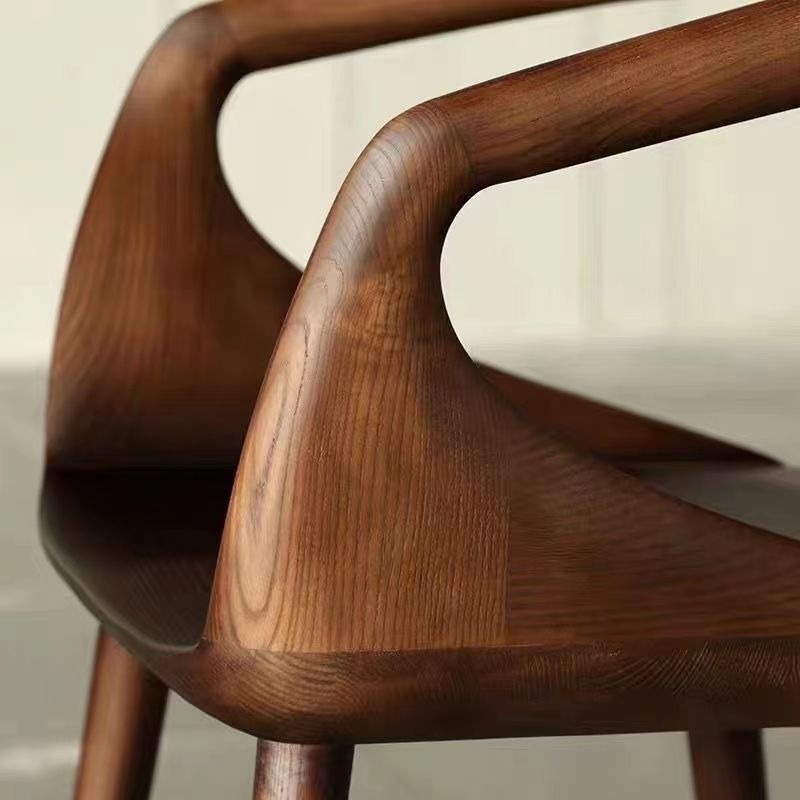Vintage Curve Wood Dining Chair with Armrest