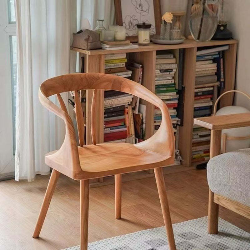 Vintage Curve Wood Dining Chair with Armrest — Original Wood Color