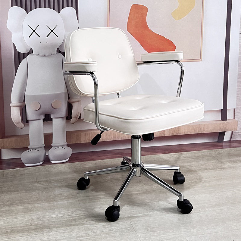 Minimalist Swivel Metal Leather Desk Chair — A - White
