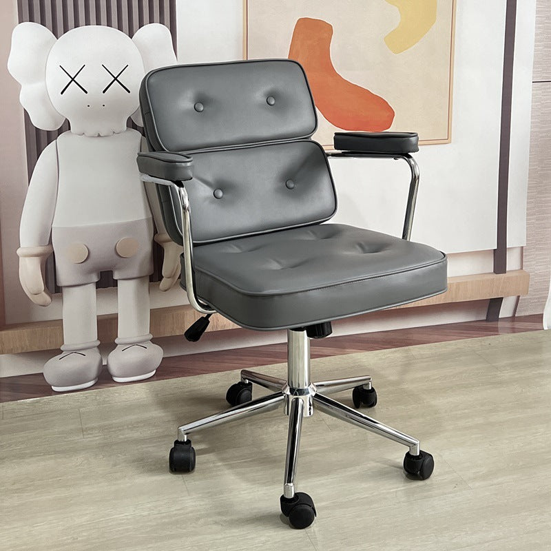 Minimalist Swivel Metal Leather Desk Chair — B - Pink