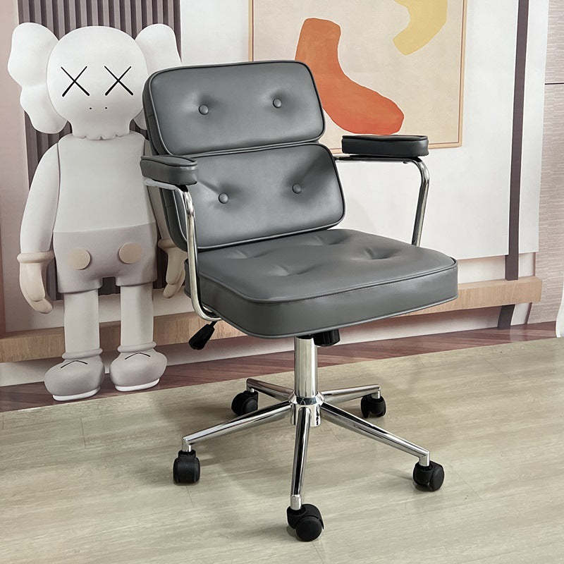 Minimalist Swivel Metal Leather Desk Chair — B - Pink
