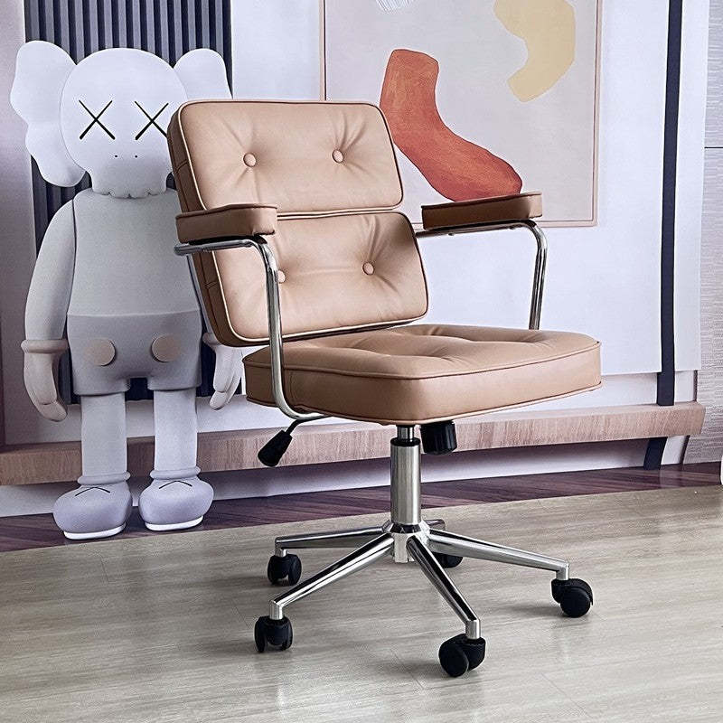 Minimalist Swivel Metal Leather Desk Chair — B - Brown