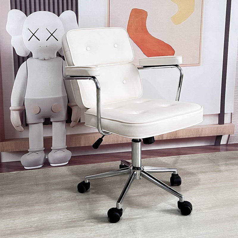 Minimalist Swivel Metal Leather Desk Chair — A - Yellow