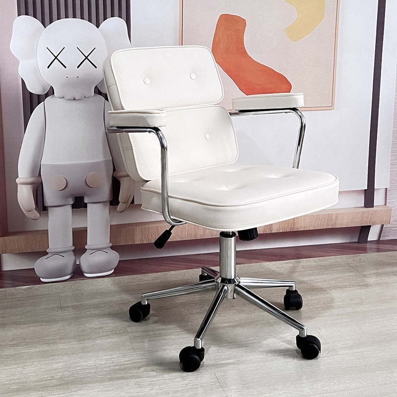 Minimalist Swivel Metal Leather Desk Chair — A - Yellow
