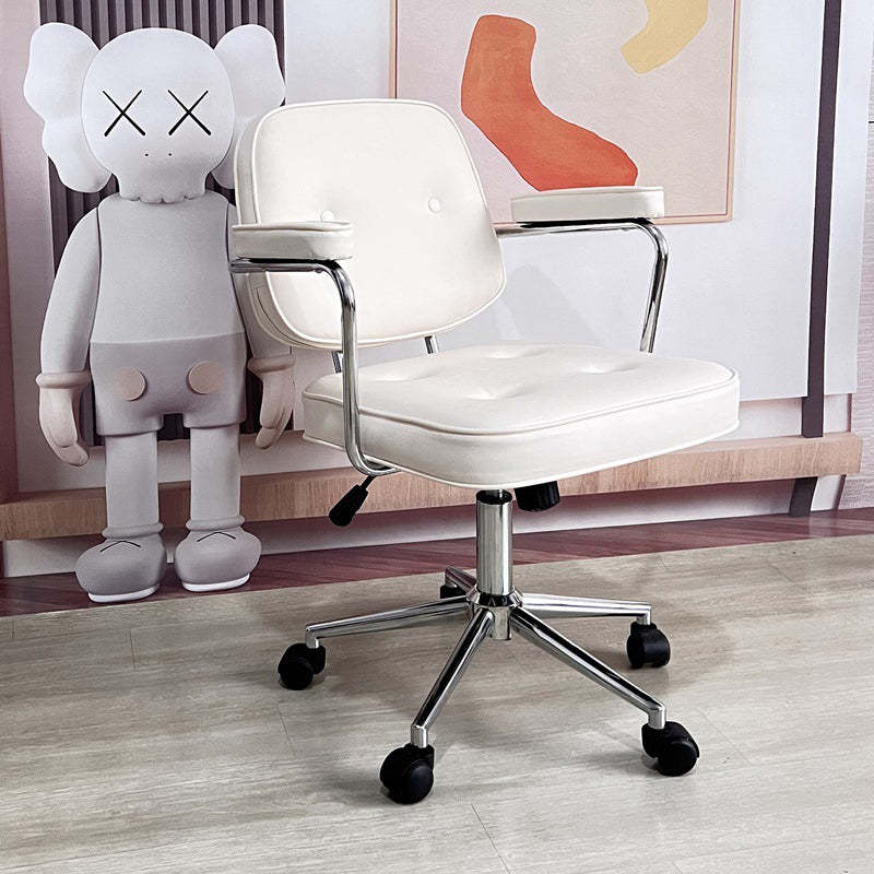 Minimalist Swivel Metal Leather Desk Chair — A - White