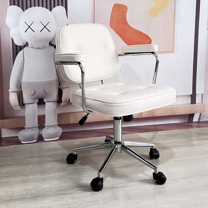 Minimalist Swivel Metal Leather Desk Chair — A - White