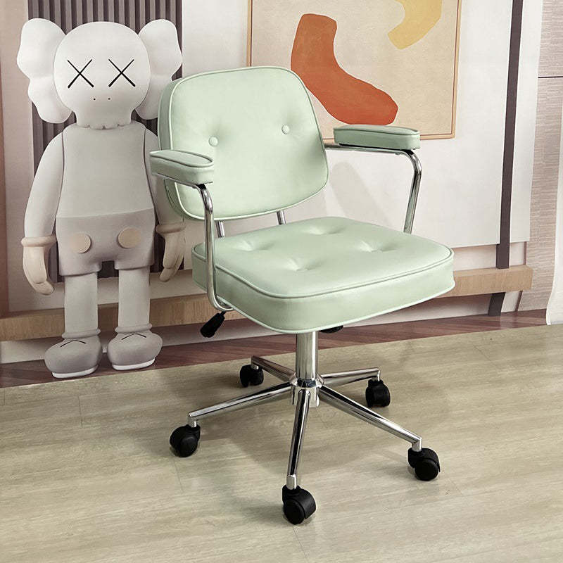 Minimalist Swivel Metal Leather Desk Chair — A - Khaki