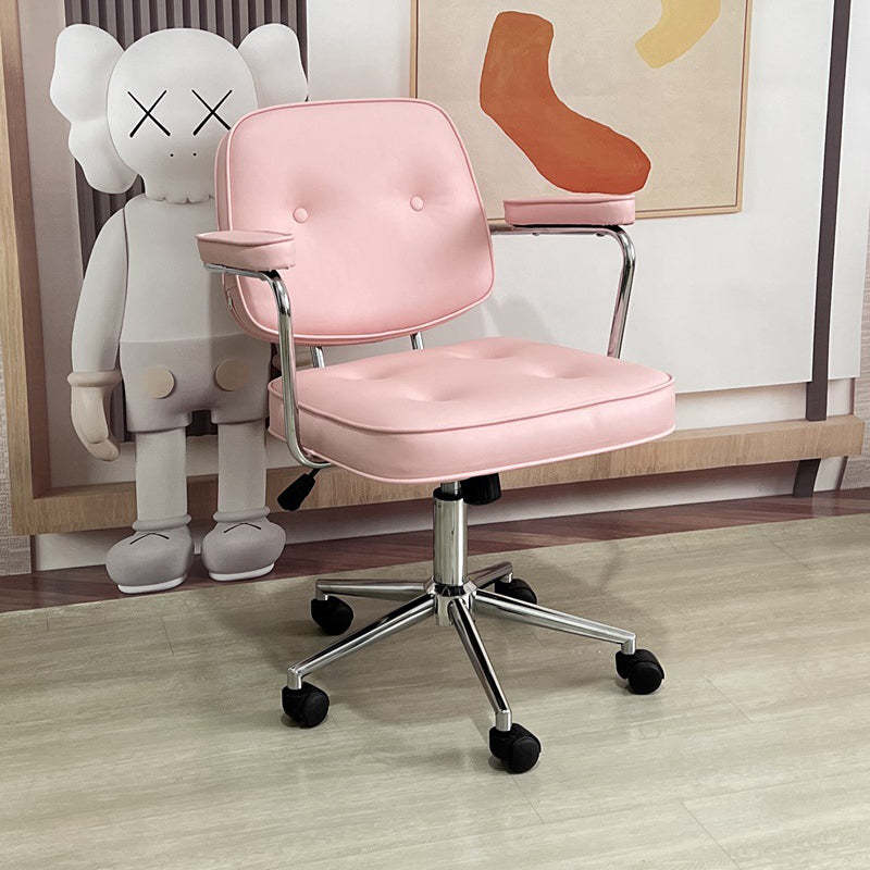 Minimalist Swivel Metal Leather Desk Chair — A - Gray