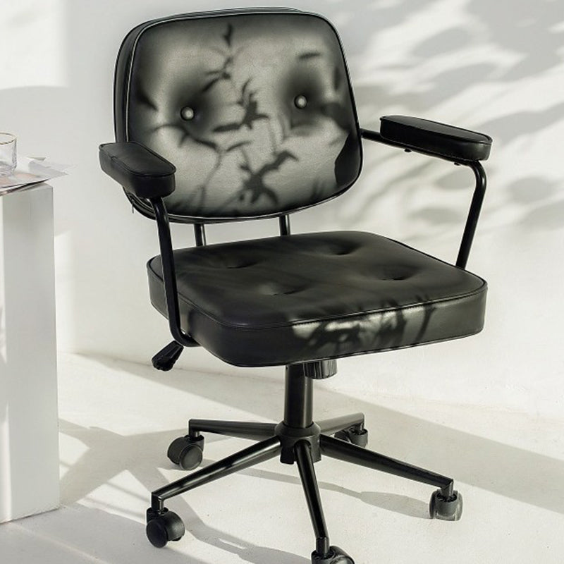 Minimalist Swivel Metal Leather Desk Chair — B - White