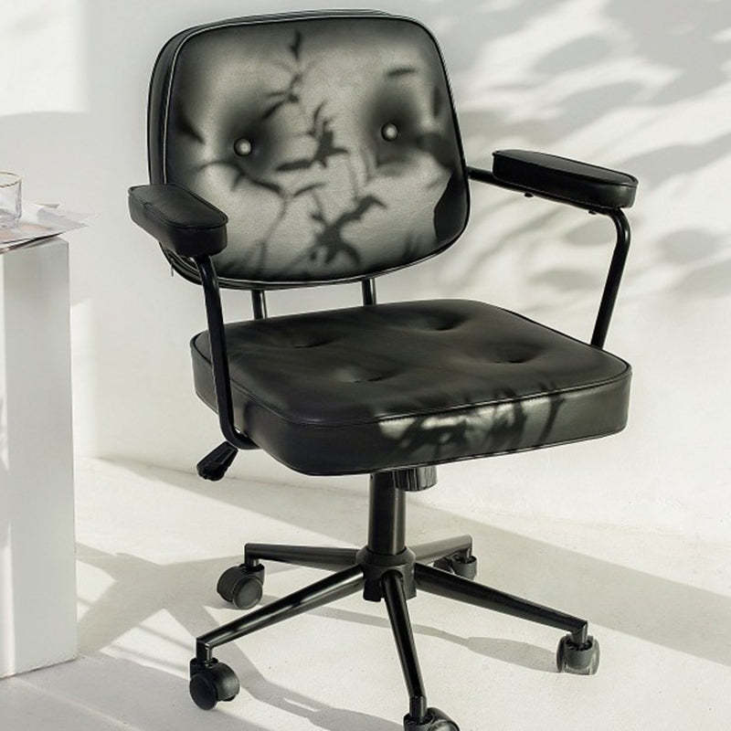Minimalist Swivel Metal Leather Desk Chair — B - White