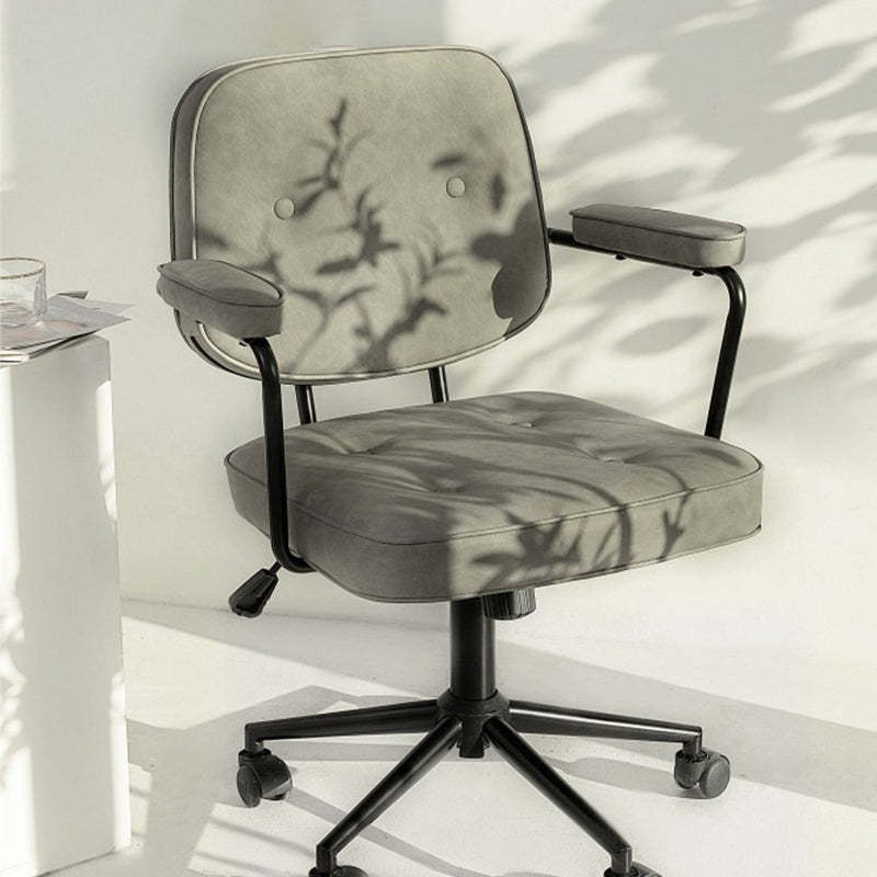 Minimalist Swivel Metal Leather Desk Chair — B - Green