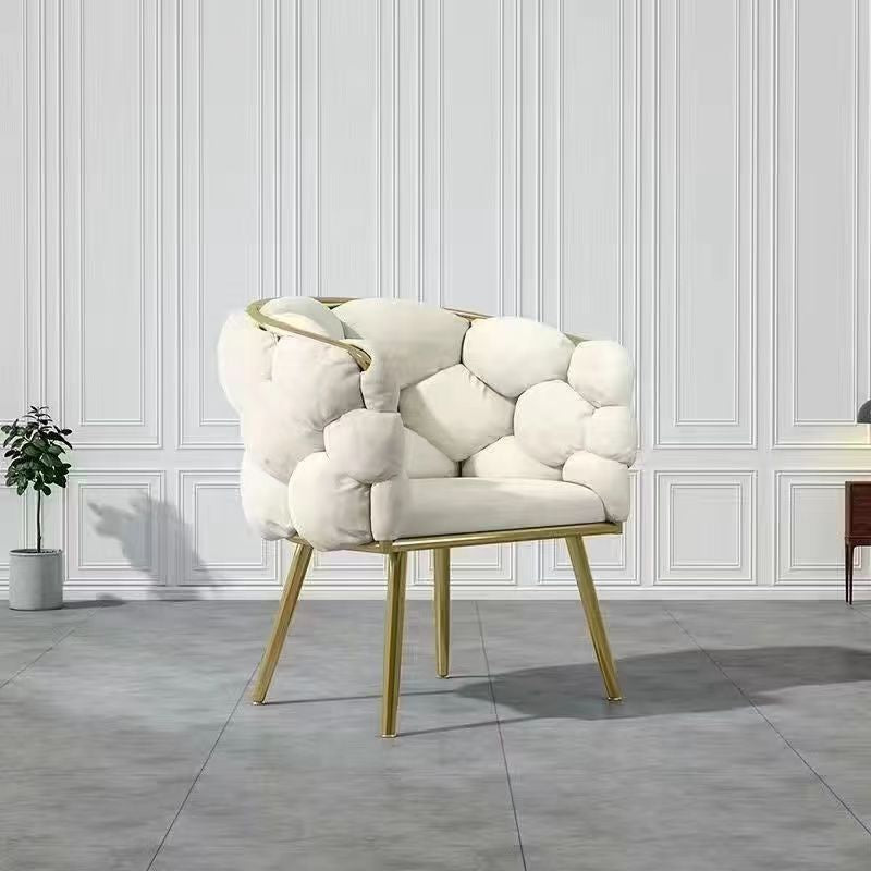 Art Deco Bubble Metal Fabric Vanity Stool — Light Gray