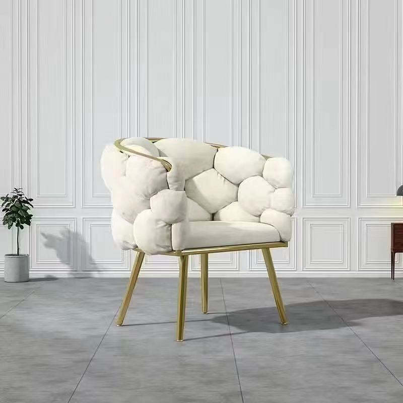 Art Deco Bubble Metal Fabric Vanity Stool — Light Gray