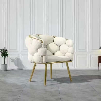 Art Deco Bubble Metal Fabric Vanity Stool — Light Gray