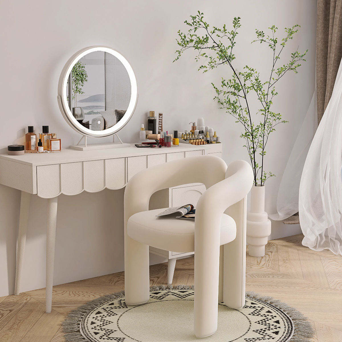 Nordic Cream Metal Velvet Vanity Stool