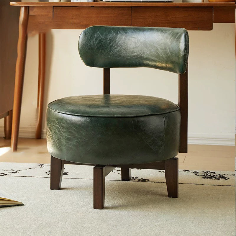Vintage Swivel Wood Leather Chair