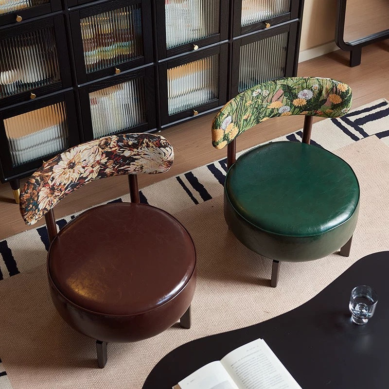 Vintage Swivel Wood Leather Chair