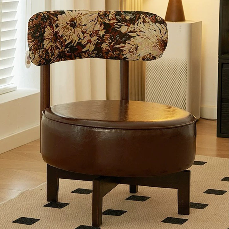 Vintage Swivel Wood Leather Chair