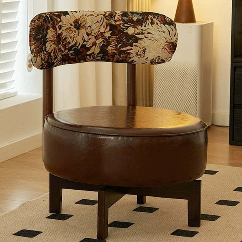 Vintage Swivel Wood Leather Chair