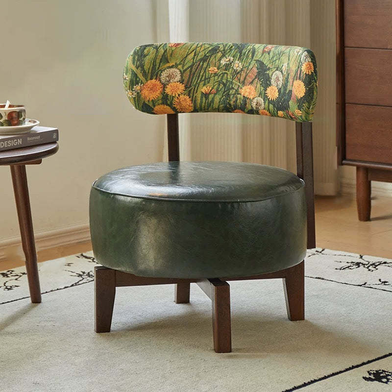 Vintage Swivel Wood Leather Chair — Burgundy + Dandelion