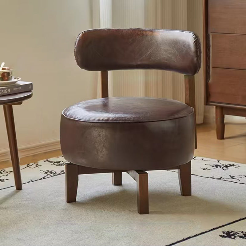 Vintage Swivel Wood Leather Chair — Green